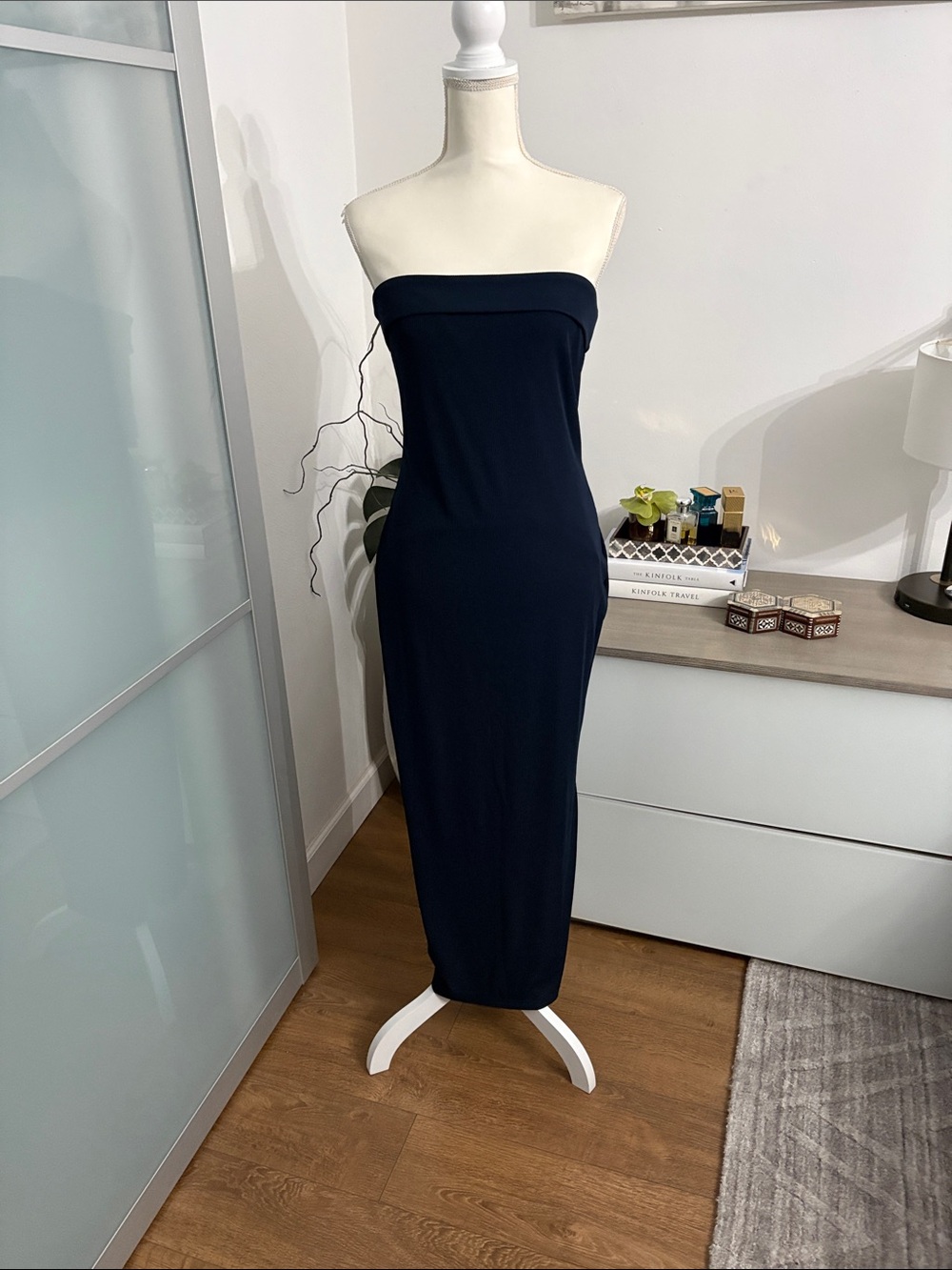 Elegant Strapless Navy Maxi Dress